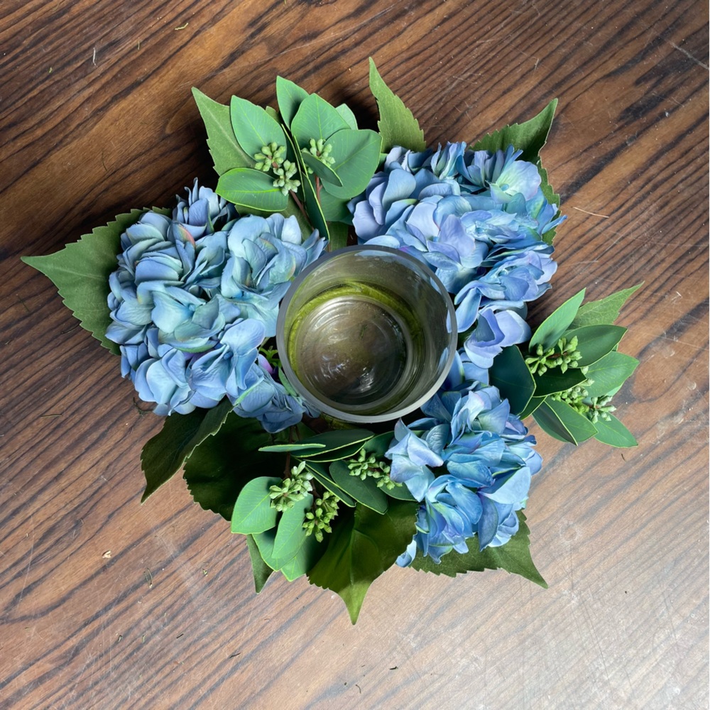 Faux Hydrangea candle holder center piece